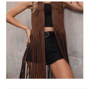 Brown Fringe Suede Vest